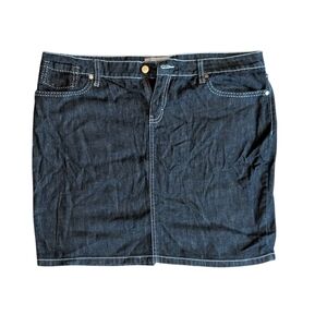 TO THE MAX Dark Wash Denim Mini Skirt with White Stitching Women's Size 16